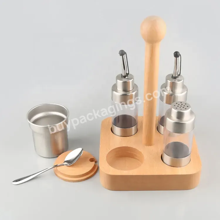 Factory Price Unique Wood Kitchen Spice Rack Set Four Piece Suit Kitchen Condiment Bottle With Capsicum Jar