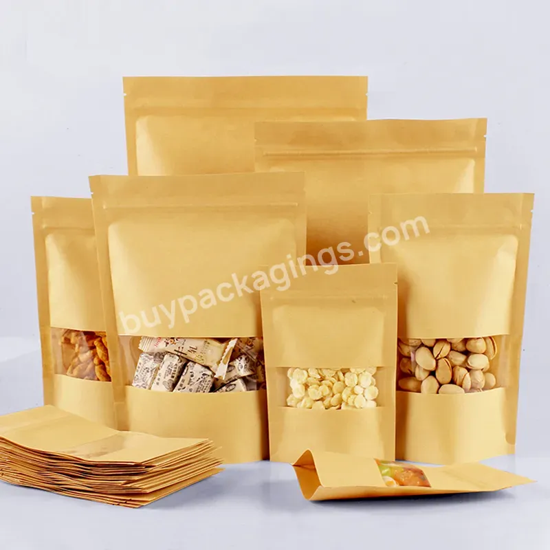 Factory Price Vertical Zipper Brown Kraft Paper Self Supporting Self Sealing Bag For Tea Snacks