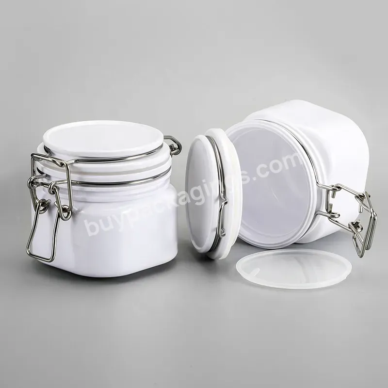 Factory Price White 200ml 250ml 275ml Plastic Clear Jar With Metal Clip/body Cream Plastic Storage Jar Bottle With Flip Top Cap