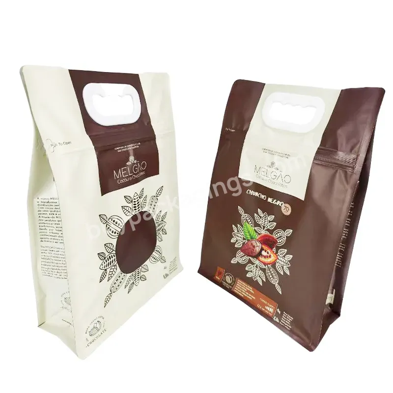 Factory Printing Dry Fruit Nuts Oatmeal 8 Side Gusset Bag With Handle Customized Packaging Flat Bottom Bag With Zipper