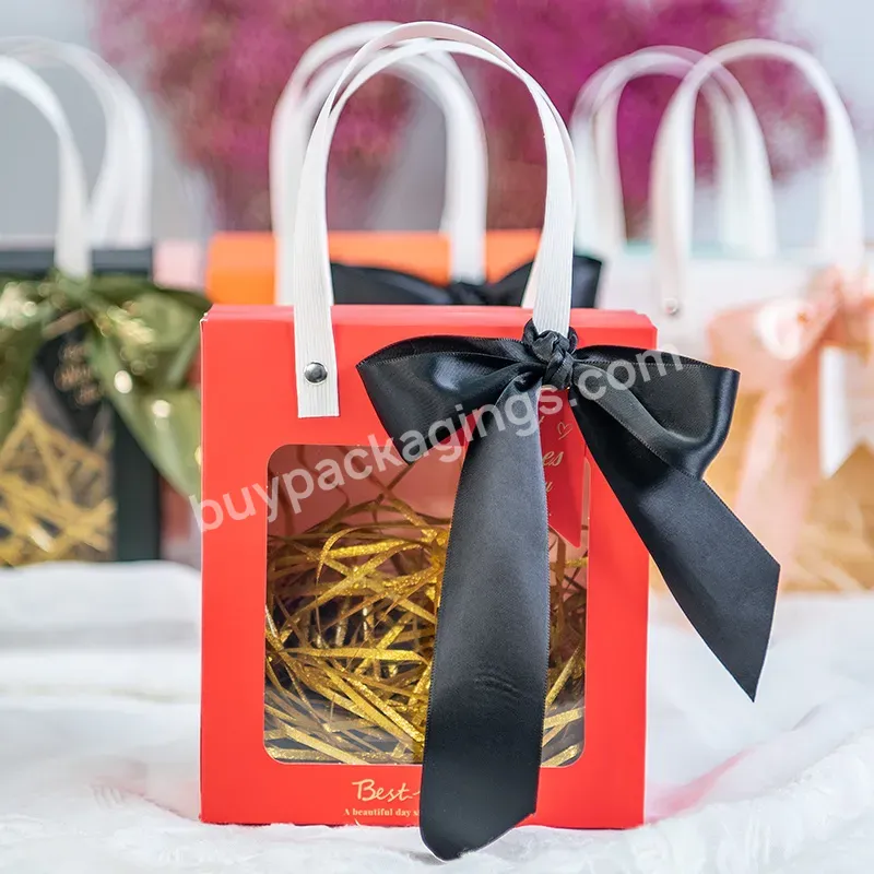 Factory Promotion Custom Colorful Popular Luxury Pvc Gift Wedding Birthday Bow Tie Handbag Shopping Paper Bag