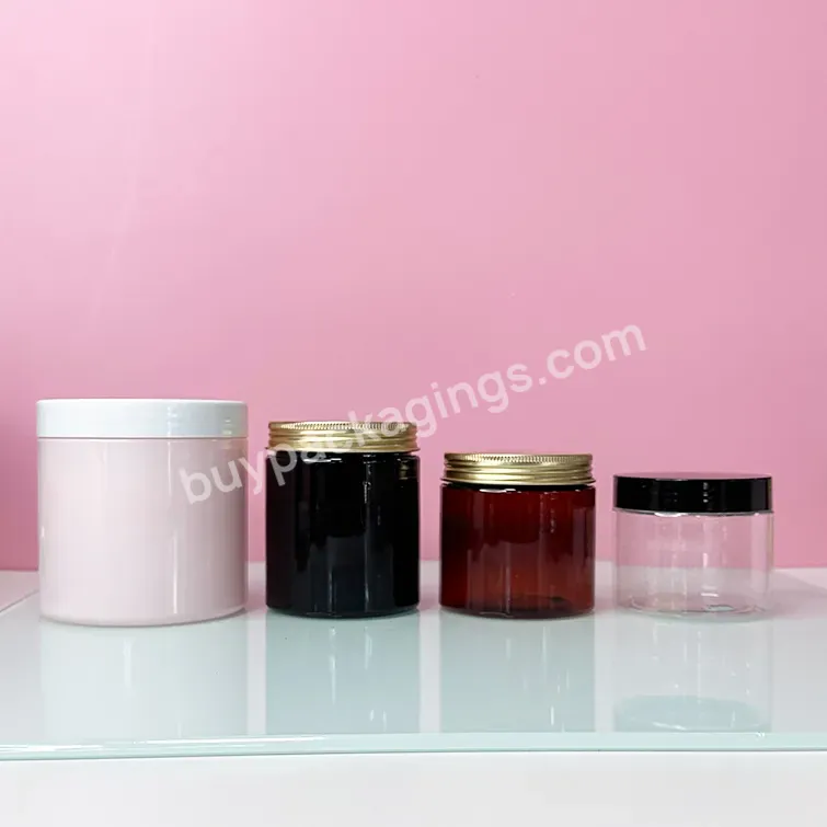 Factory Sale Recycling Food Grade Pet Canisters Empty Storage Container Round Dark Brown Plastic Jars With Gold Aluminium Lids - Buy Plastic Jars 400ml Wide Mouth,2oz Plastic Jar,6 Ounce Plastic Jars.