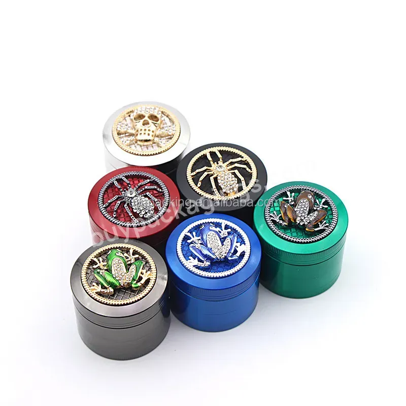 Factory Sales 4 Part Metal Aluminum Alloy Cartoon Shaped Pattern Bling Spider Skull Spice Herb Grinder - Buy High Quality 40/50mm Pattern Bling Spider Skull Spice Herb Grinder,New Design 4 Part Metal Aluminum Alloy Cartoon Shaped Herb Grinder,Factory