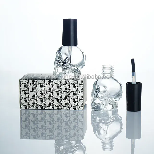 Factory Sales Empty Clear Skull Shape Nail Polish Bottle With Brush Caps Packing Box