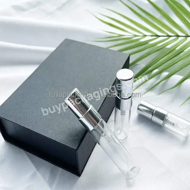 Factory Sales Mini Sample 1ml 3ml 5ml Perfume Oil Sample Vails Fine Mist Spray Bottle With Paper Box