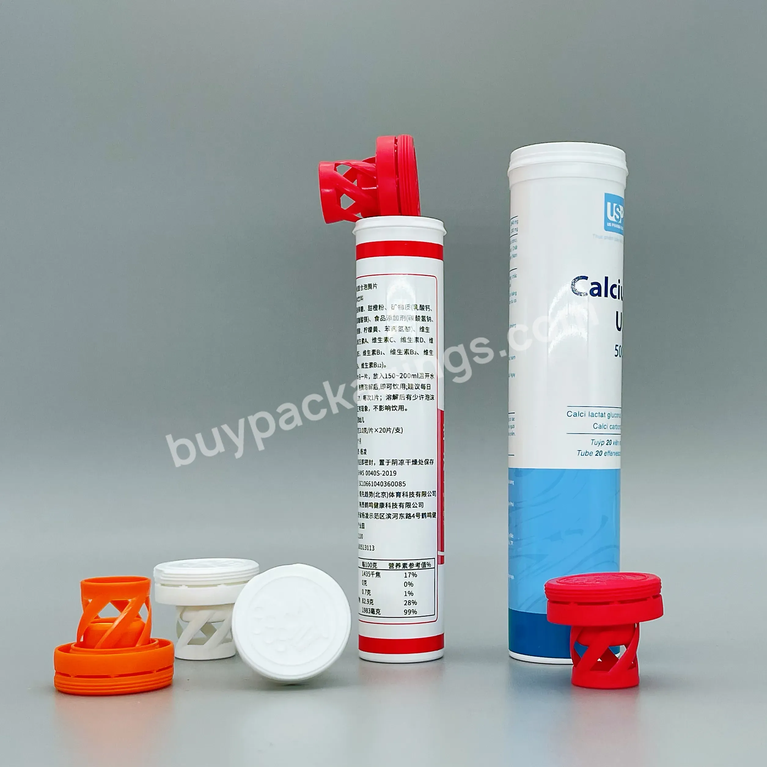 Factory Sell Plastic Vitamins Tablet Tube Effervescent Bottle With Desiccant In The Lid For Tube Container