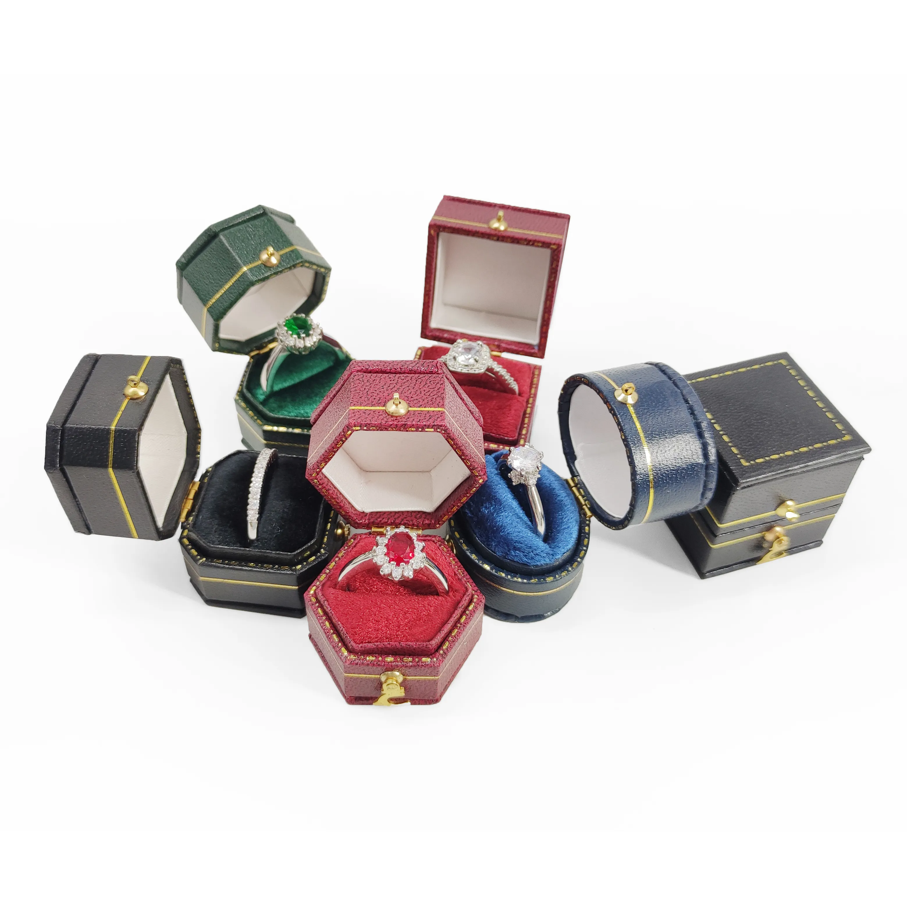 Factory stock blue mini vintage ring pose prop jewelry box vintage jewelry box octagonal ring box