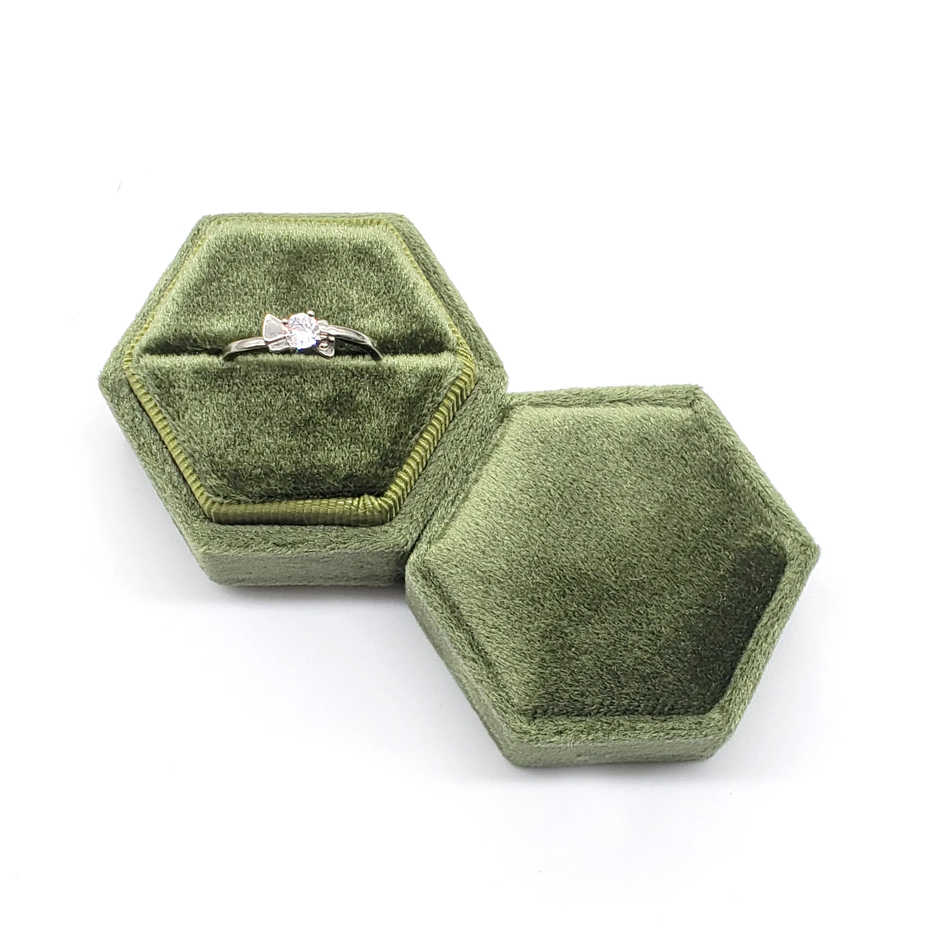 Factory stock velvet ring box hexagon vintage double ring box jewelry box