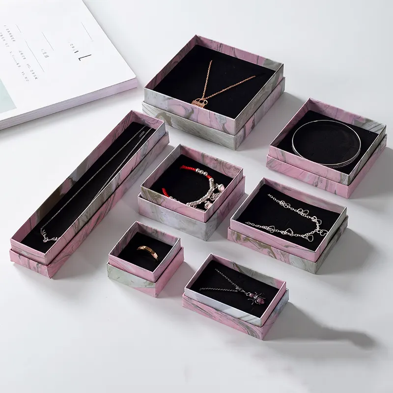 Factory Stock Wholesale Multi-size Exquisite Pendant Box Necklace Marble Gift Jewelry Earring Cardboard Boxes and Packaging