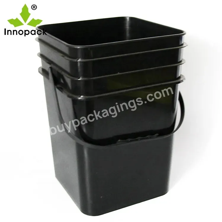 Factory Supply 2l 5l 8l 10l 15l 18l 20l Square Black Plastic Bucket With Lid In Food Grade