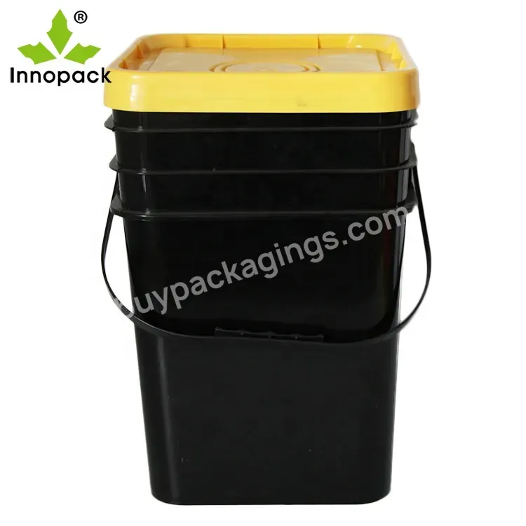 Factory Supply 2l 5l 8l 10l 15l 18l 20l Square Black Plastic Bucket With Lid In Food Grade