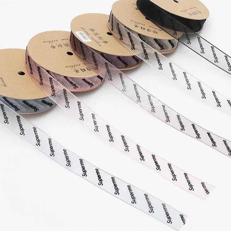 Factory Supply Korean Style 2.5cm*10y Thin Semitransparent Gauze Yarn Ribbon Roll With Custom Logo Printed