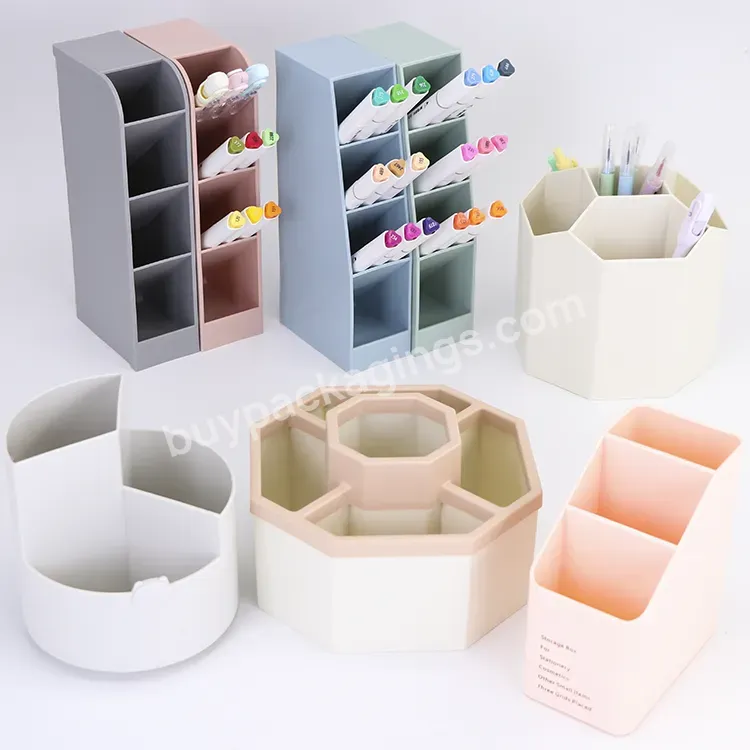 Factory Supply Plastic Pp Round Revolving Rotating Pen Holder Rotatable Desk Organizer Stationary Pen Case Box