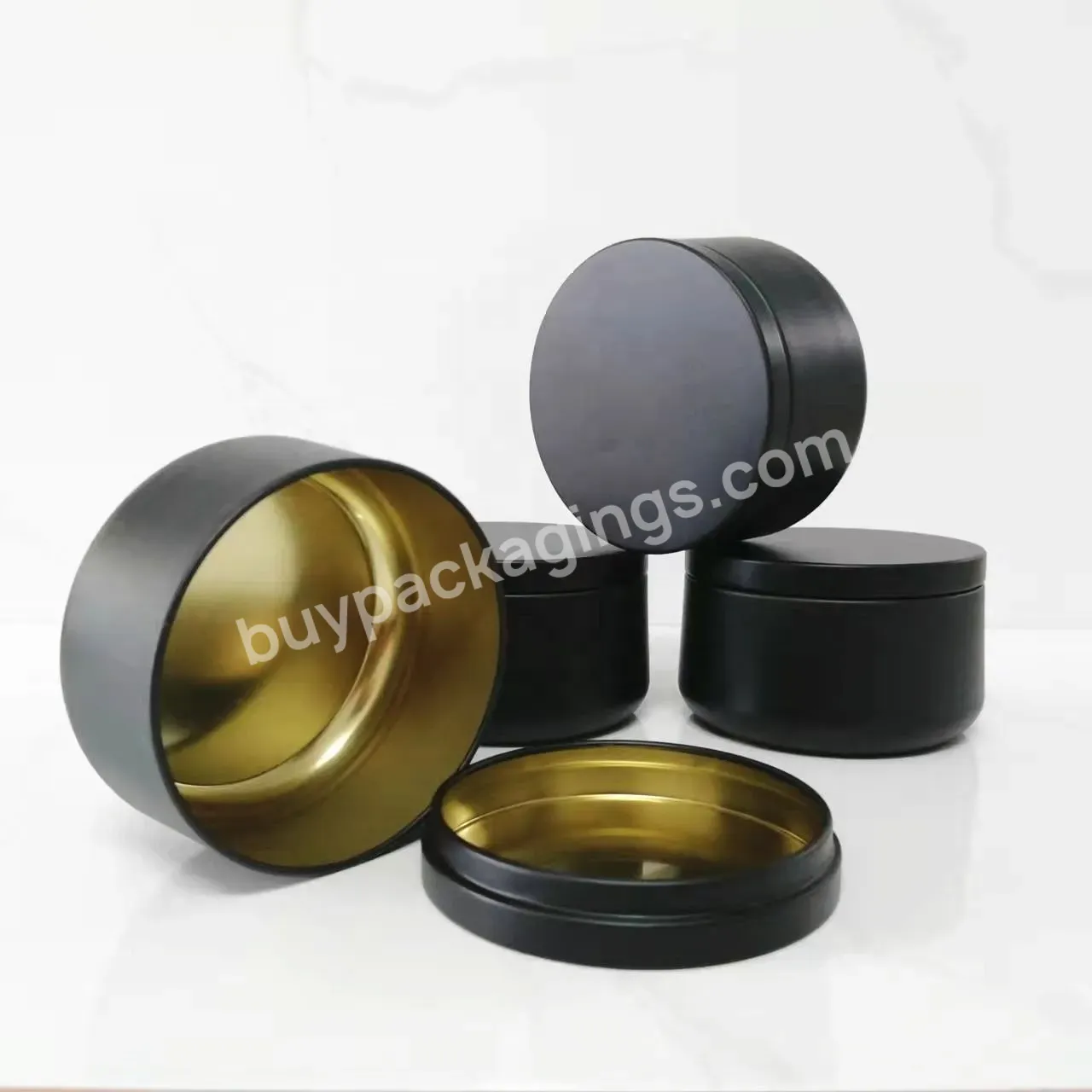 Factory Wholesale 6oz Candle Tin With Lid Seamless Candle Tin Jar With Flush Lid Black White Gold Silver 83x49mm