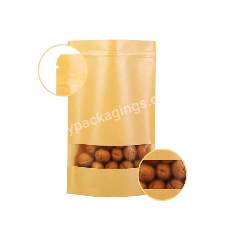 Factory Wholesale Brown Kraft Paper Zipper Bags Can Be Resealed Kraft Paper Standing Bags With Windows Are Used For Food