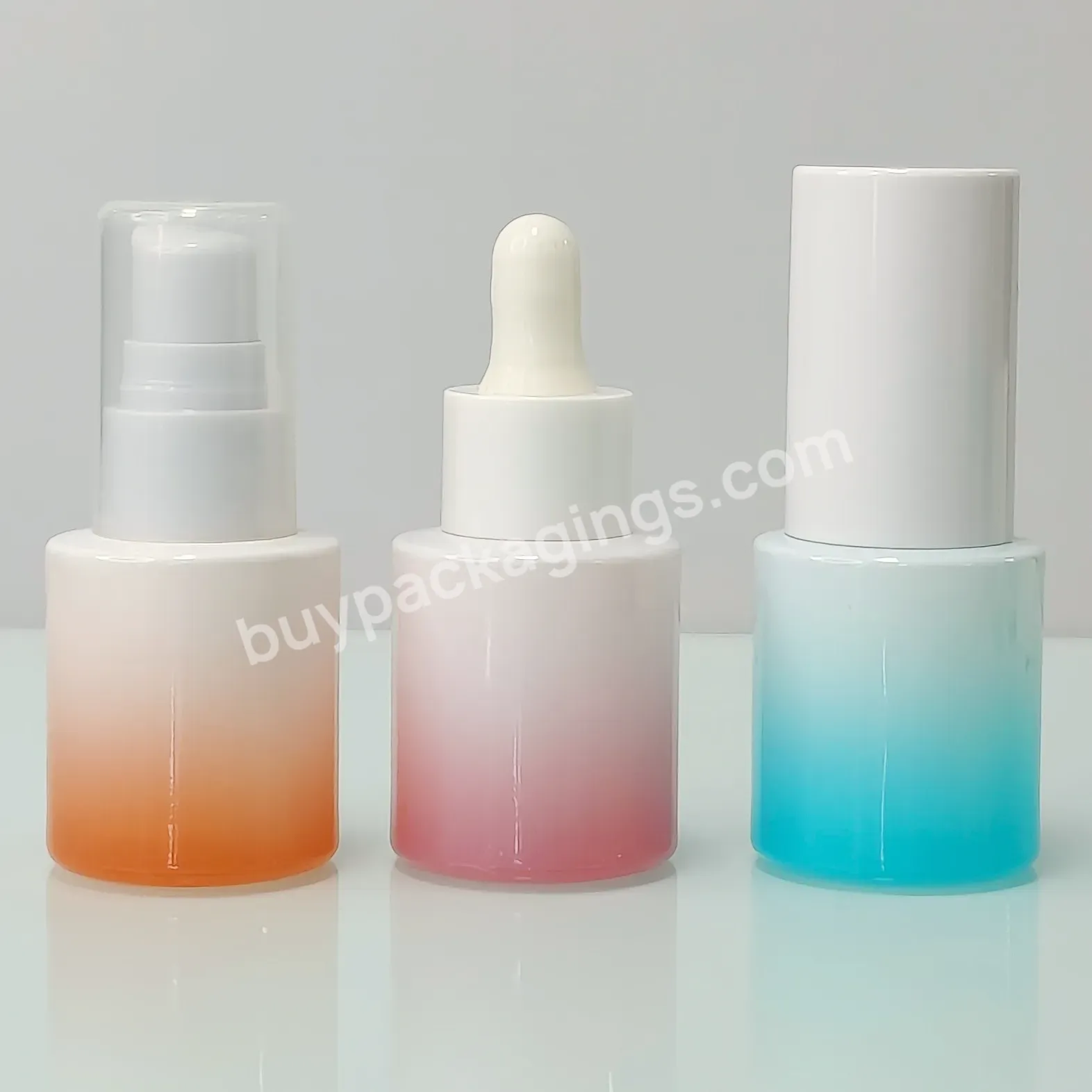 Factory Wholesale Competitive Price Cosmetic Empty Package 20ml Gradient Blue Pink Orange Cream Essential Oil Glass Bottle