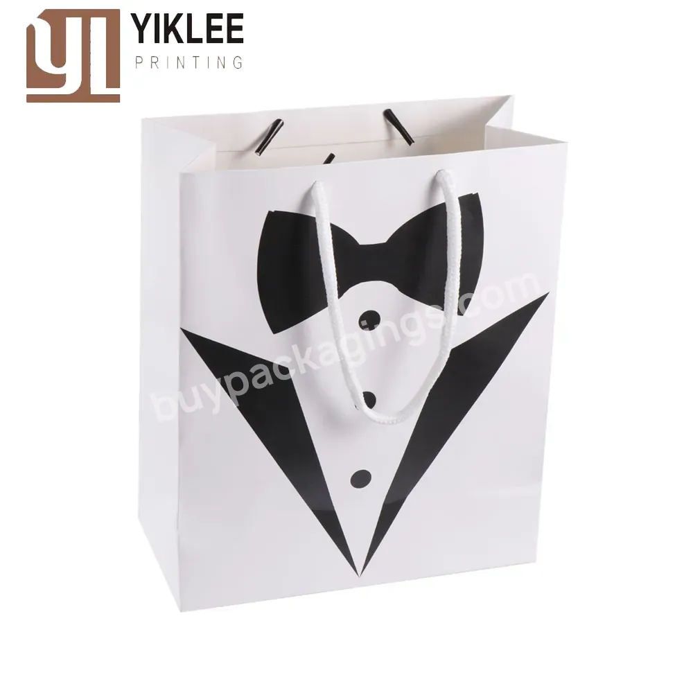 Factory Wholesale Custom Party Diy Favour Paper Gift Bags Black White Wedding Bridal Paper Tuxedo Groomsmen Thank You Gift Bag