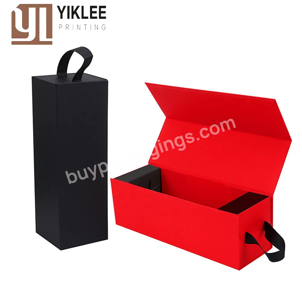 Factory Wholesale Custom Your Logo Printing Luxury Cardboard Paper Wedding Magnetic Wine Boxes Magnetic Folding Red Wine Box