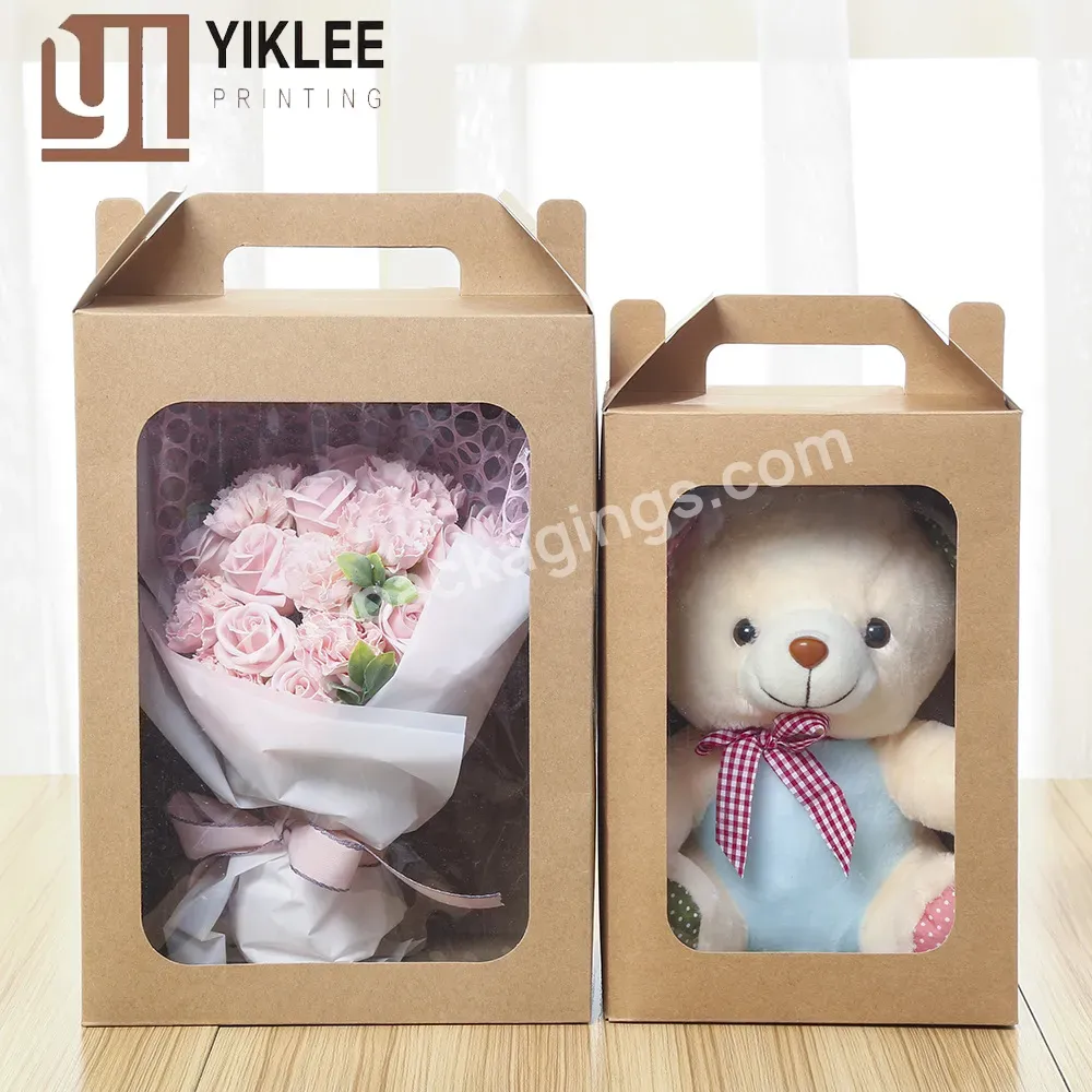 Factory Wholesale Flower Gift Box Toy Custom Logo New Kraft Paper Window Portable Boxes Toy Doll Display Packaging Box