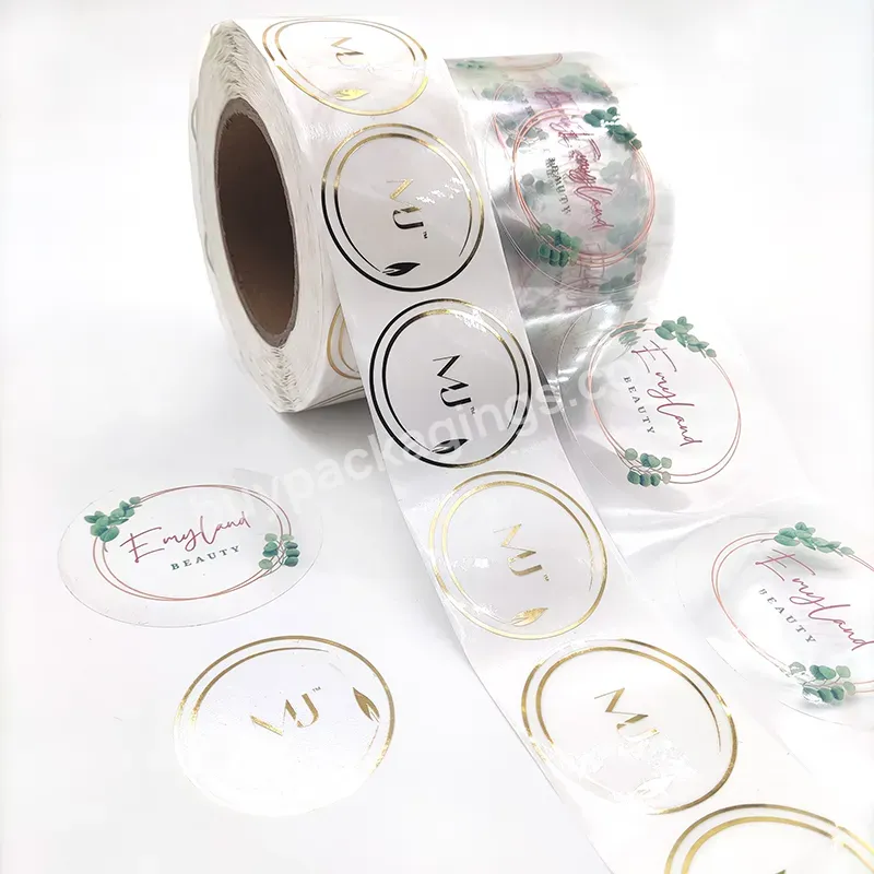 Factory Wholesale Gold Foil Hot Stamp Pvc Vinyl Stickers Custom Transparent Label For Bottle