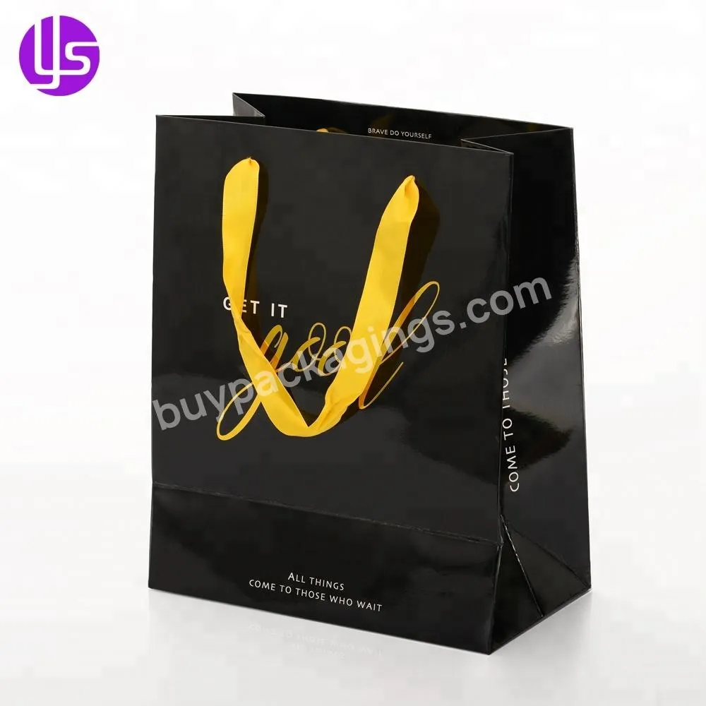 Factory Wholesale Handmade Small Glossy Hdpe Laminated Black Gift Apparel Packaging Paper black bags for packaging
