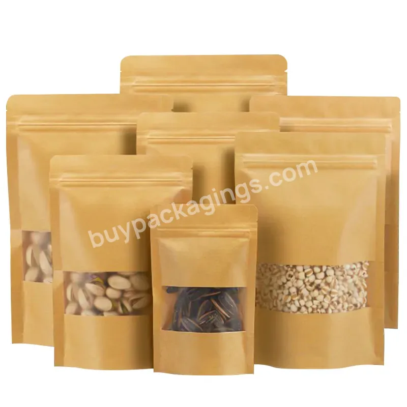 Factory Wholesale Hot Sale Kraft Paper Vertical Window Zipper Bag Nut Snack Seal Bag