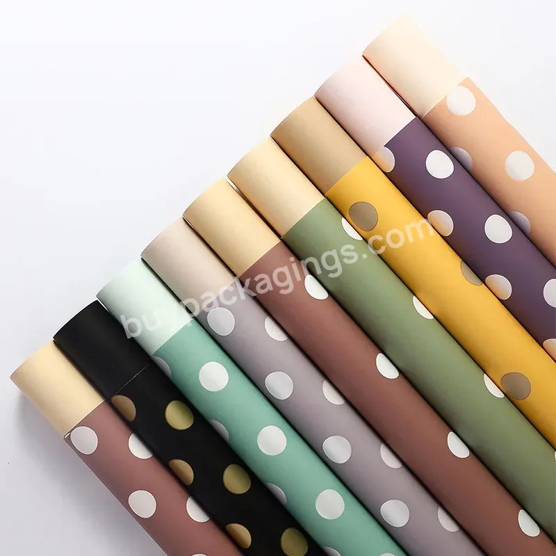 Factory Wholesale Korean Double-sided Polka Dot Ouya Paper Flower Wrapping Paper Floral Plastic Packaging Wrapping Paper