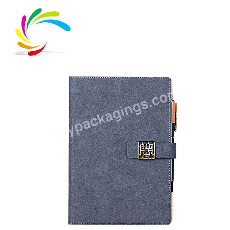 Factory wholesale New design personalized hardcover locking premium PU leather cover custom logo notebook with pen printing