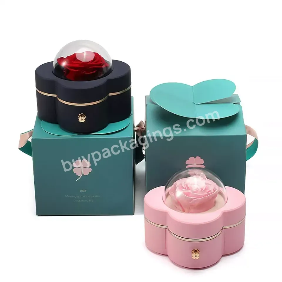 Factory Wholesale New Eternal Flower Gift Box Four-leaf Clover Rose Box Jewelry Gift Box Set