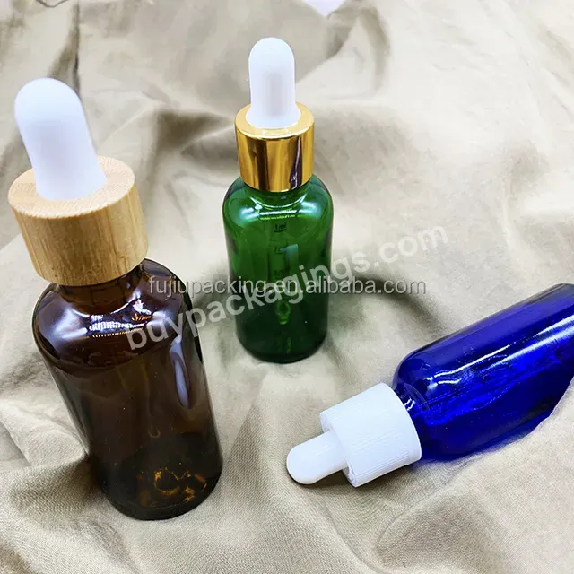 Factory Wholesale Round Shape Oils Serum Glass Dropper Bottle 30ml 60ml Blue Green Transparent Cosmetic Package Gold Cap