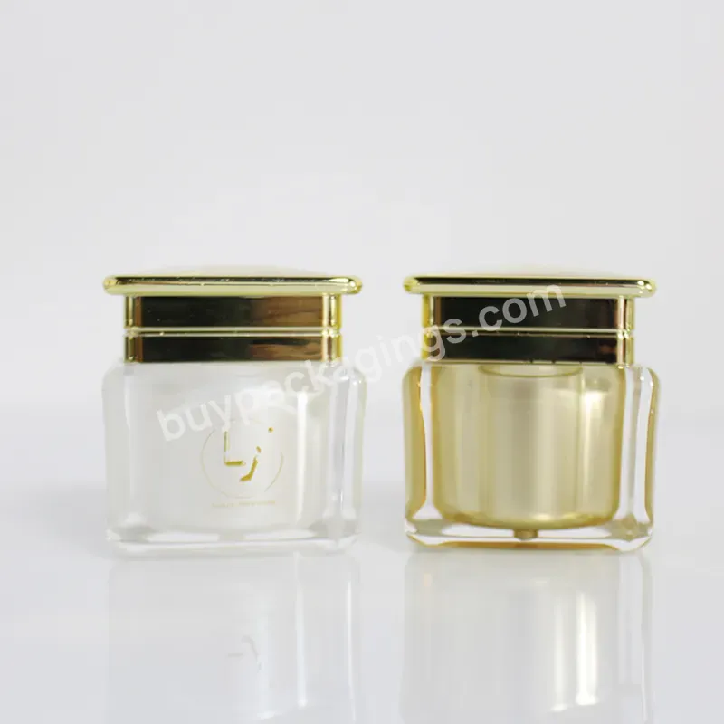 Fancy 15g 30g 50g 1oz Luxury Gold Square Shape Acrylic Cosmetic Cream Jar Empty Skincare Plastic Container Jars