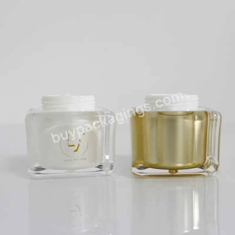 Fancy 15g 30g 50g 1oz Luxury Gold Square Shape Acrylic Cosmetic Cream Jar Empty Skincare Plastic Container Jars