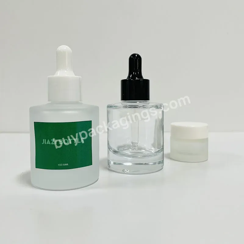 Fancy Beauty 1oz Flat Shoulder Thick Bottom Essential Oil Serum Cream Clear Glass Dropper Bottle With Pipette Pump Sprayer