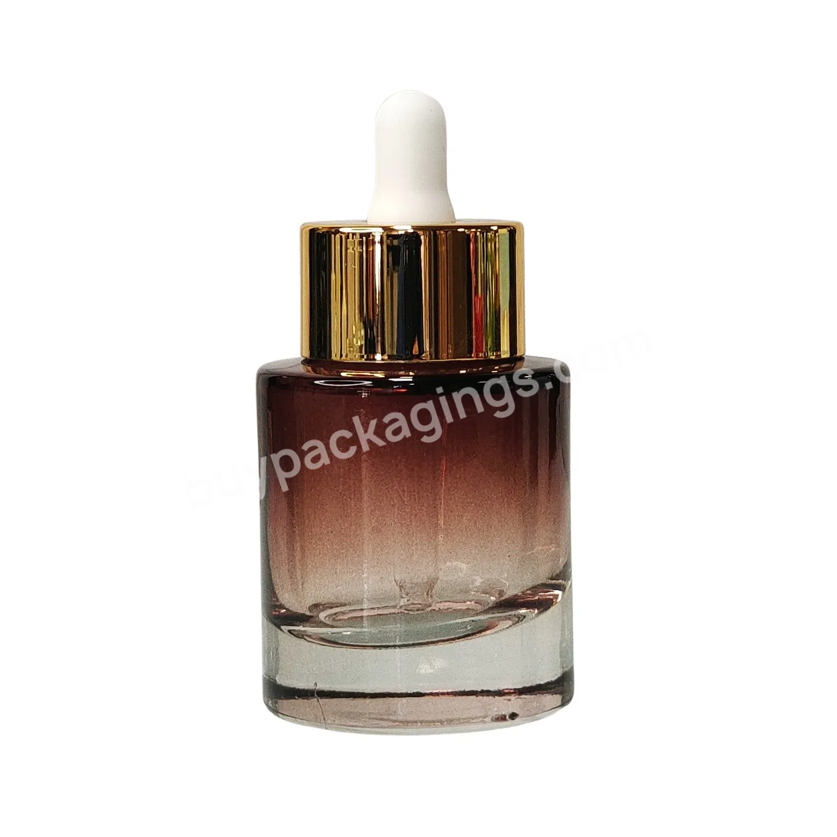 Fancy Beauty 30ml 50ml Flat Shoulder Essential Oil Serum Amber Clear Gradient Glass Dropper Bottle With Pipette