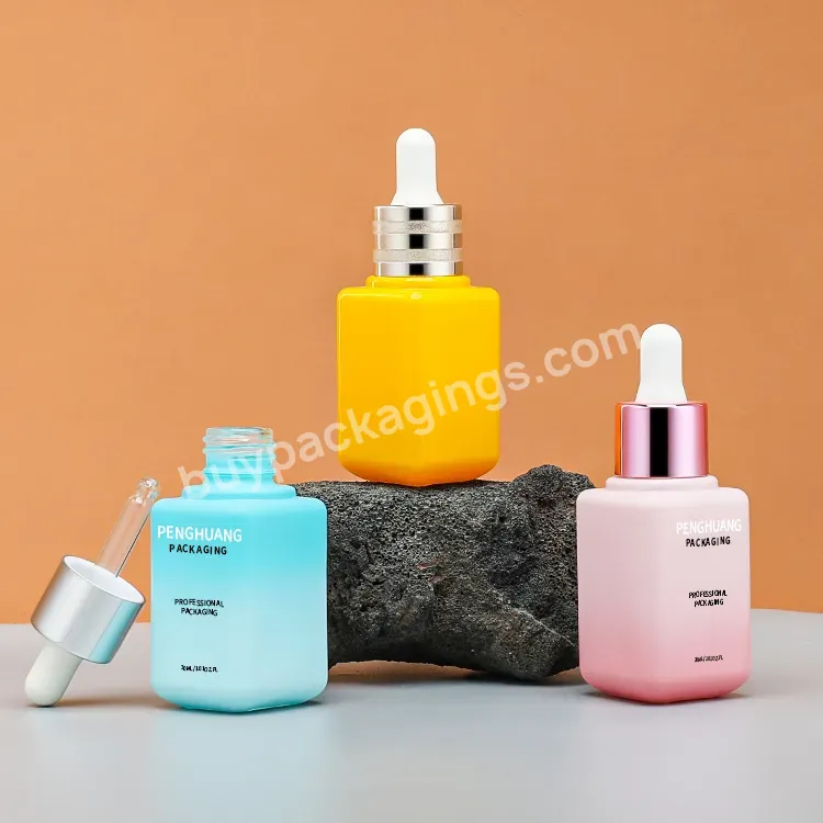 Fancy Beauty Frosted Glass 30ml Serum Bottle With Ruber Dropper Colored Small Empty Bottle Glass With Pipette