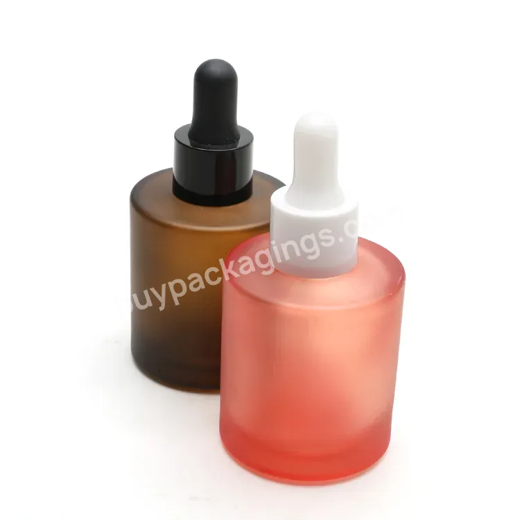 Fancy Colored 40ml Glass Liquid Foundation Bottle Makeup Round Frost Dropper Foundation Bottles For Skin Care Container Supplier