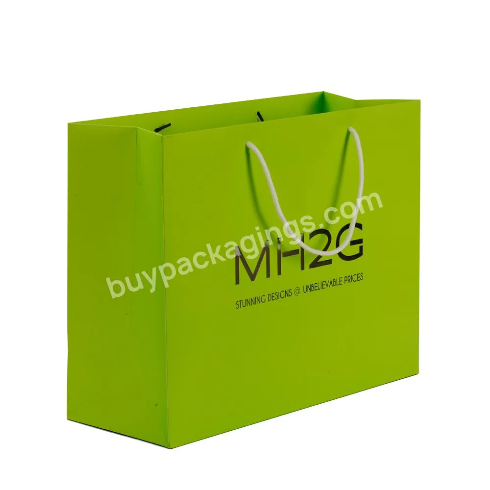 Fancy Customized Green Printed Luxury Gift Paper Shopping Bag With Handles