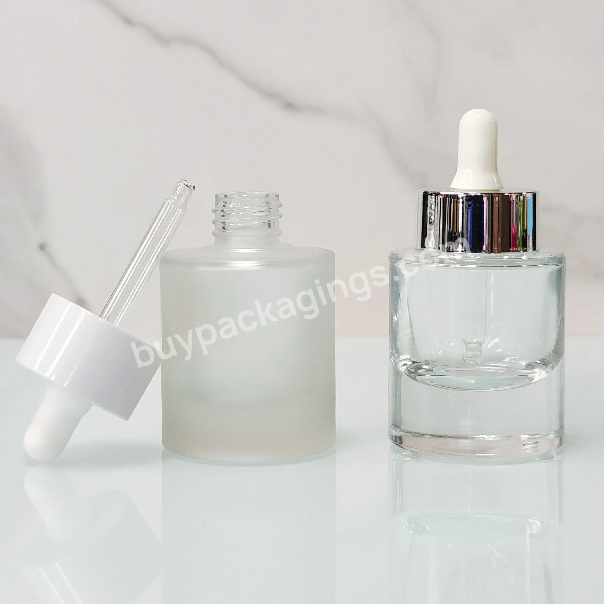 Fancy Flat 1oz Shoulder Forest Clear Essential Oil Serum Beauty Color Glass Dropper Bottle With Pipette