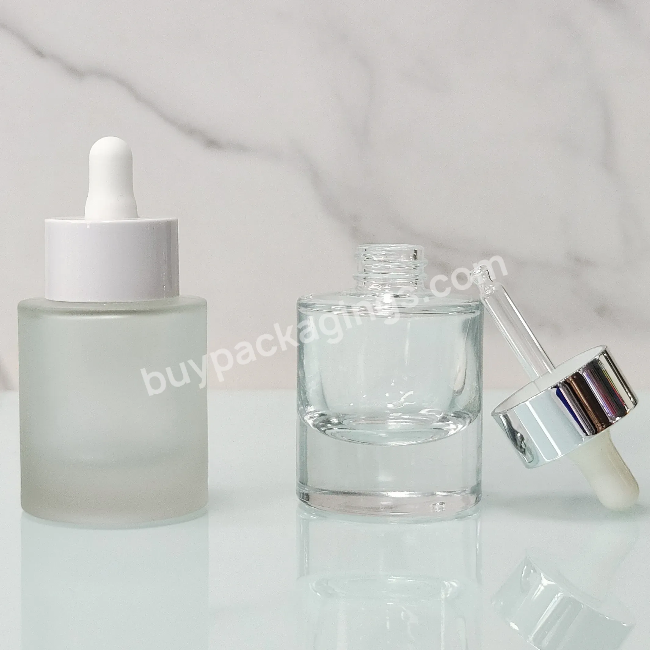 Fancy Flat 1oz Shoulder Forest Clear Essential Oil Serum Beauty Color Glass Dropper Bottle With Pipette