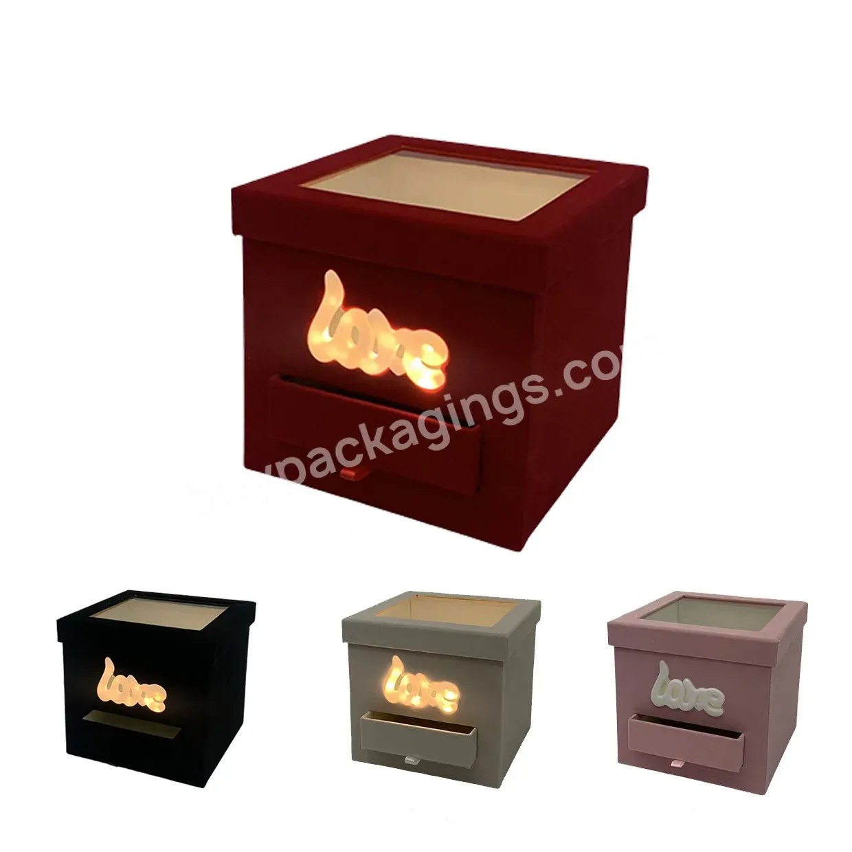 Fantasy Star Box Valentine's Day Window Opening Big Flowers Bouquet Empty Box Light Velvet Square Box