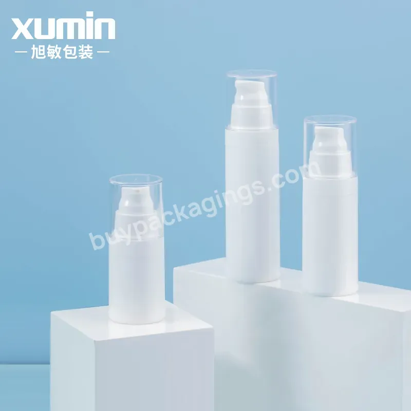 Fashion Biodegradable Plastic Empty Bottle Airless Pump Bottles 15ml 30ml 50ml Cosmetic Clear Cap White Pp Body Vacuum Use