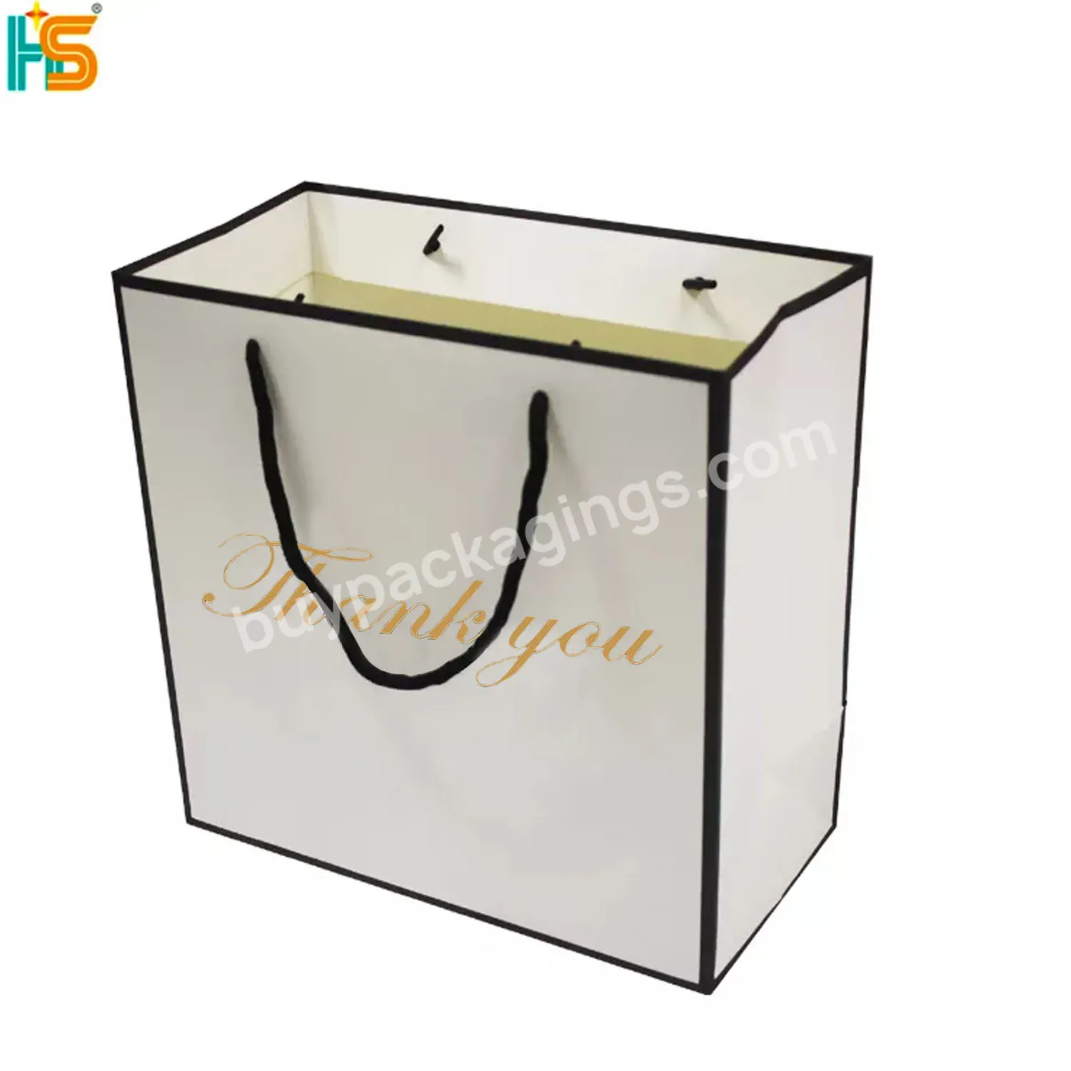 Fashion Cardboard Paper Bag With Handle Custom Golden Printing White Luxury Paper Bag Thank You Bags For Boutique