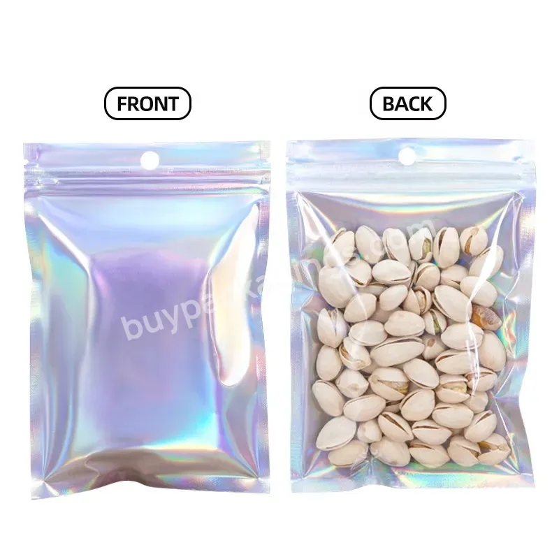 Fashion Clear Holographic Cosmetic Bags Flat Mylar Bag Smell Proof Pink Holographic Bag