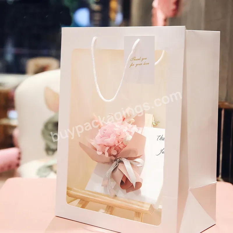 Fashion Clear Window Flower Gift Box Paper Bag Flower Display Box 5pcs/bag Flower Carry Bag