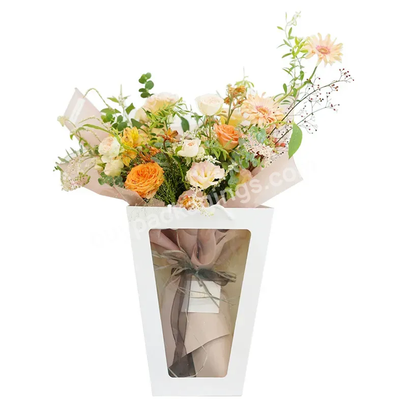 Fashion Clear Window Flower Gift Box Paper Bag Flower Display Box 5pcs/bag Flower Carry Bag