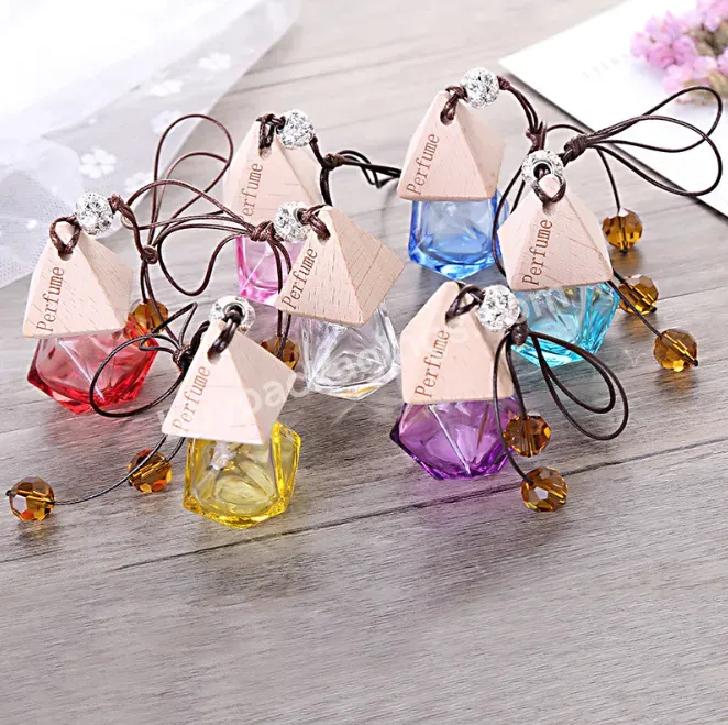 Fashion Colorful Gradient 6ml 8ml Diamond Shape Hanging Car Perfume Glass Bottle Diffusers