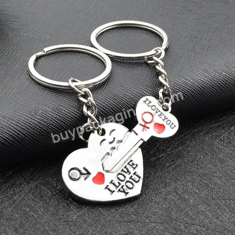 Fashion Couple Keychain Silver Tone Love Heart Key Chains Lock Rings Women Bag Jewelry Wedding Trinket Female Valentine Day Gift