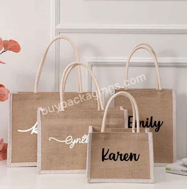 Fashion Custom Coated Linen Personalized Custom Name Jute Bag Bridesmaid Gift Bag Party Wedding Favors Gift For Her