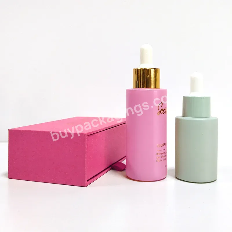 Fashion Design 30ml 50ml 1.7 Oz Customized Color Glass Cosmetic Packaging Luxury Serum Dropper Bottle With Paper Box