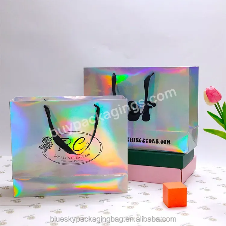 Fashion Items Custom Clothing Holographic Shopping Bags Gift Paper Bags Packaging And Handling Luxury Bags Wedding/jewelry